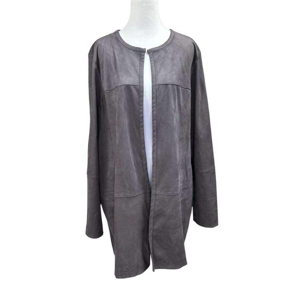 Travelsmith Faux Suede Longline Open Front Cardigan Sz XL Gray
